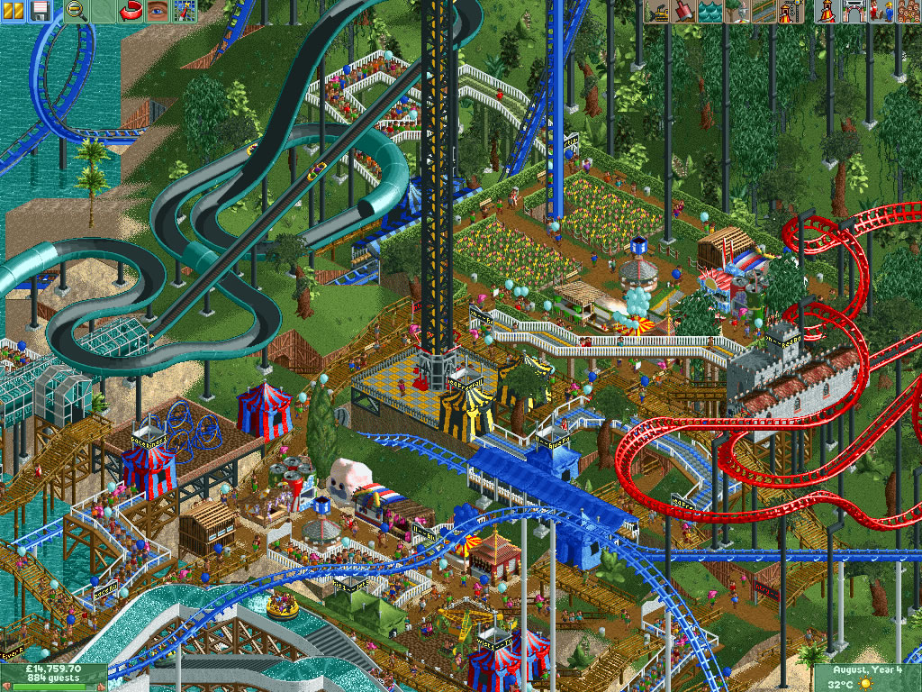 What's most impressive is how few migs and megs it takes to play Rollercoaster Tycoon.