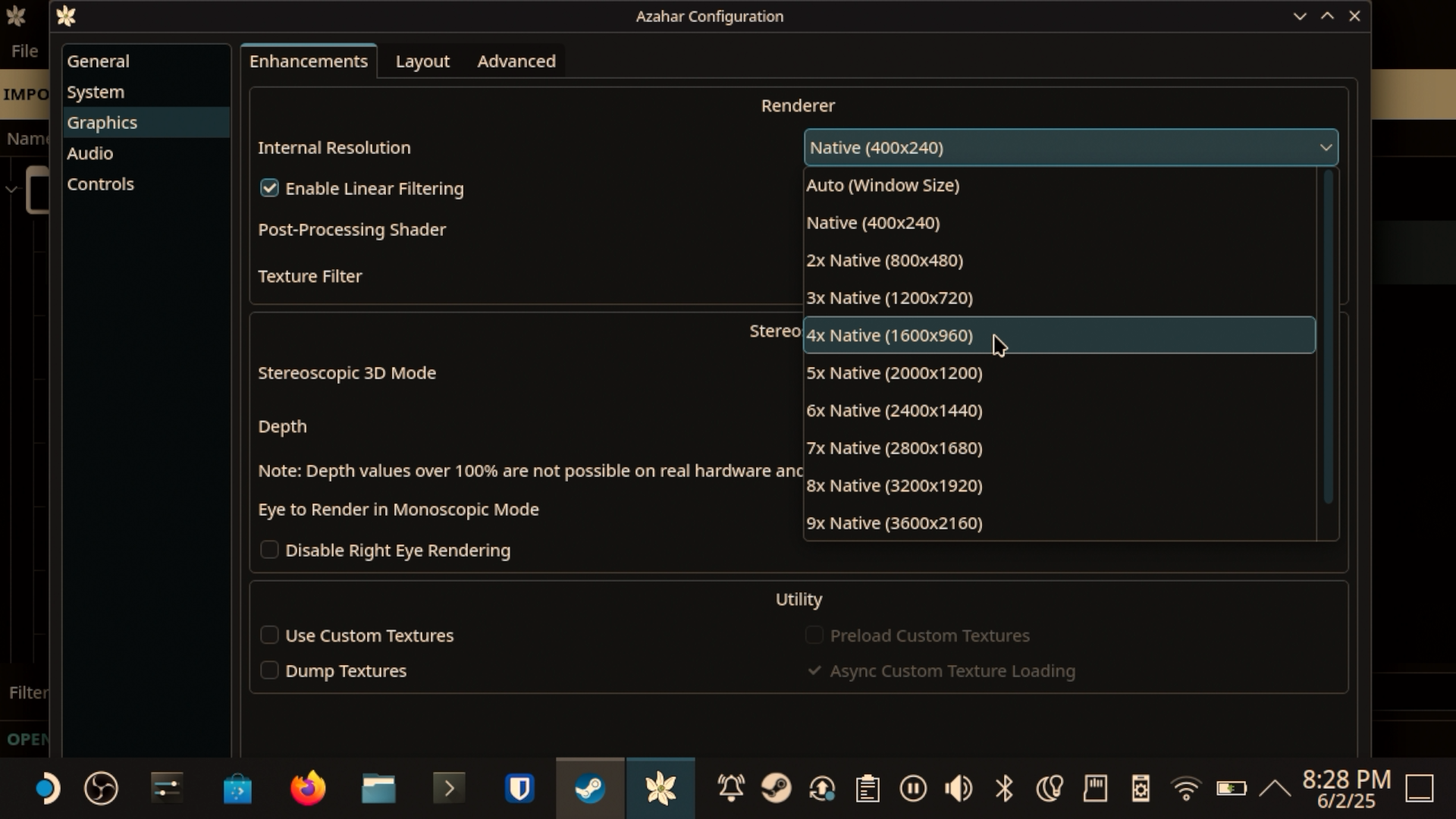 Azahar configuration Graphics tab