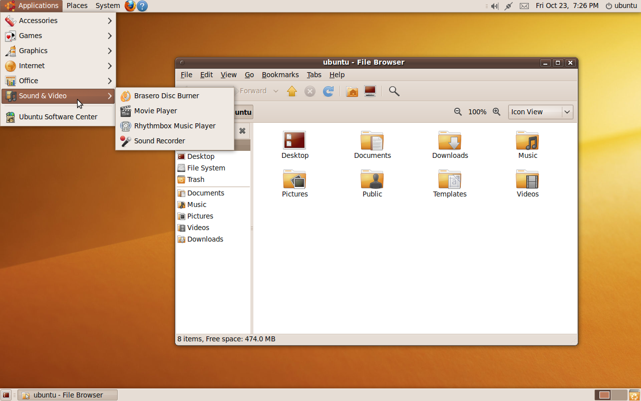 A screenshot of Ubuntu 9.10 (Karmic Koala)