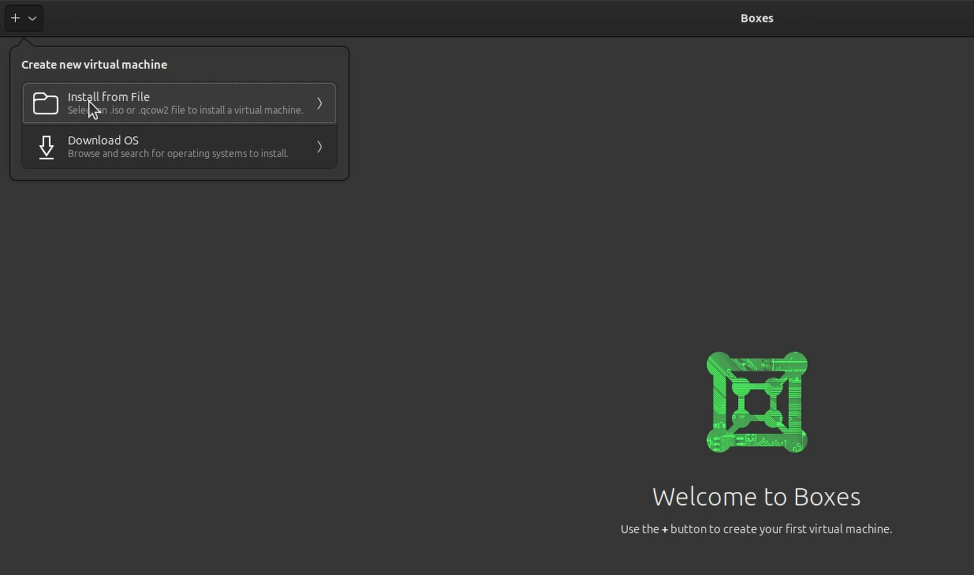 GNOME Boxes "install from file" option