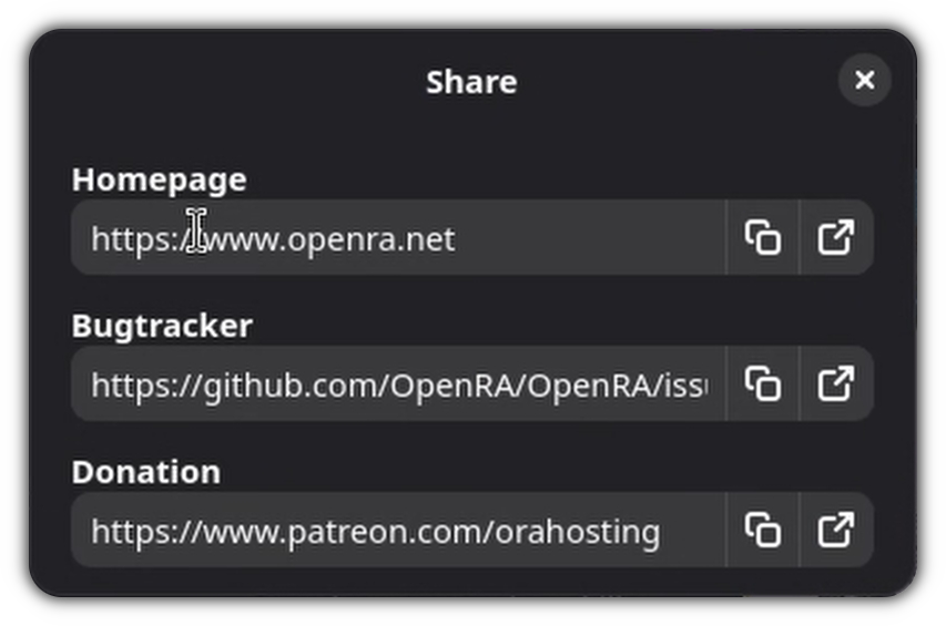 Share dialog in Bazaar for OpenRA