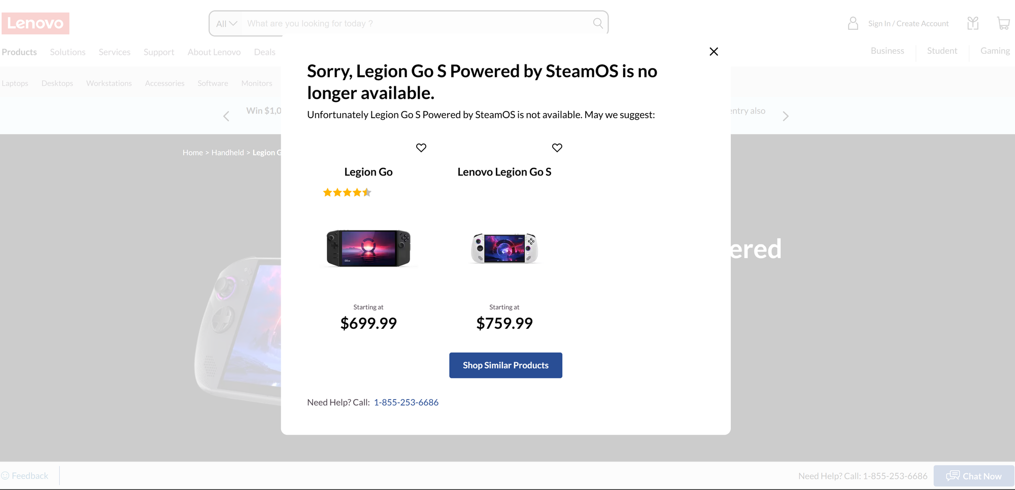 The Legion Go S Powered by SteamOS is no longer available.