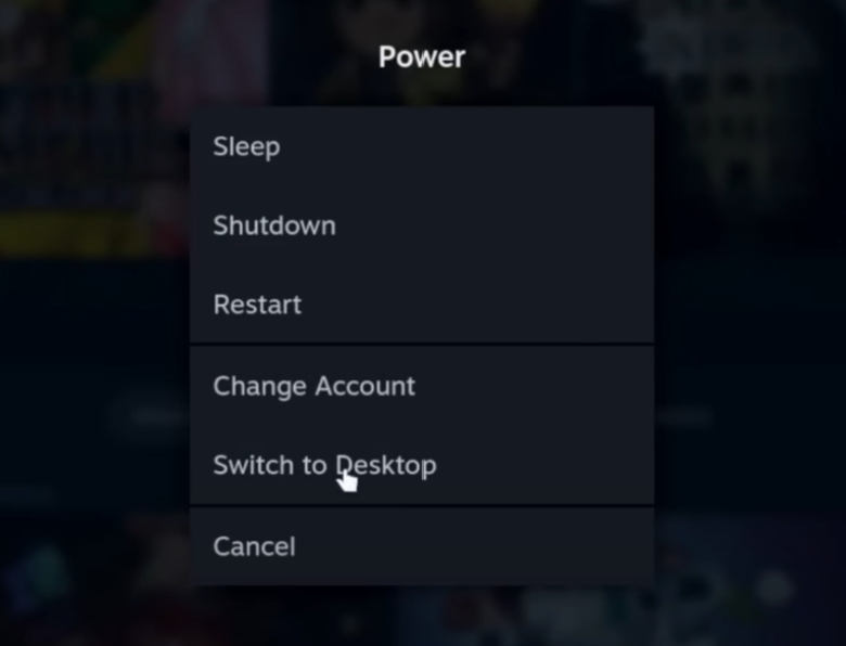 SteamOS power menu