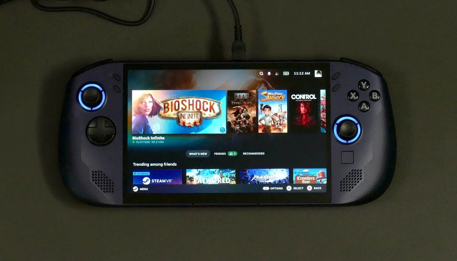 The SteamOS home screen on the Legion Go S