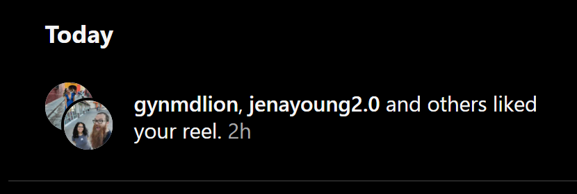 An Instagram notification in the year 2025 @gynmdlion @jenayoung2.0