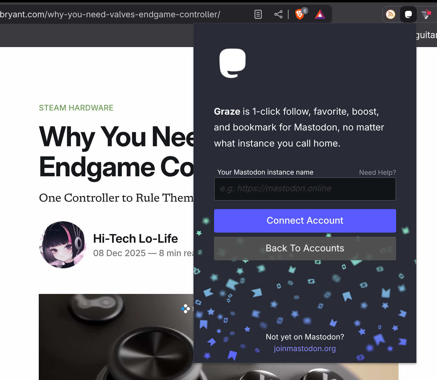 Open the Graze extension and type in your instance