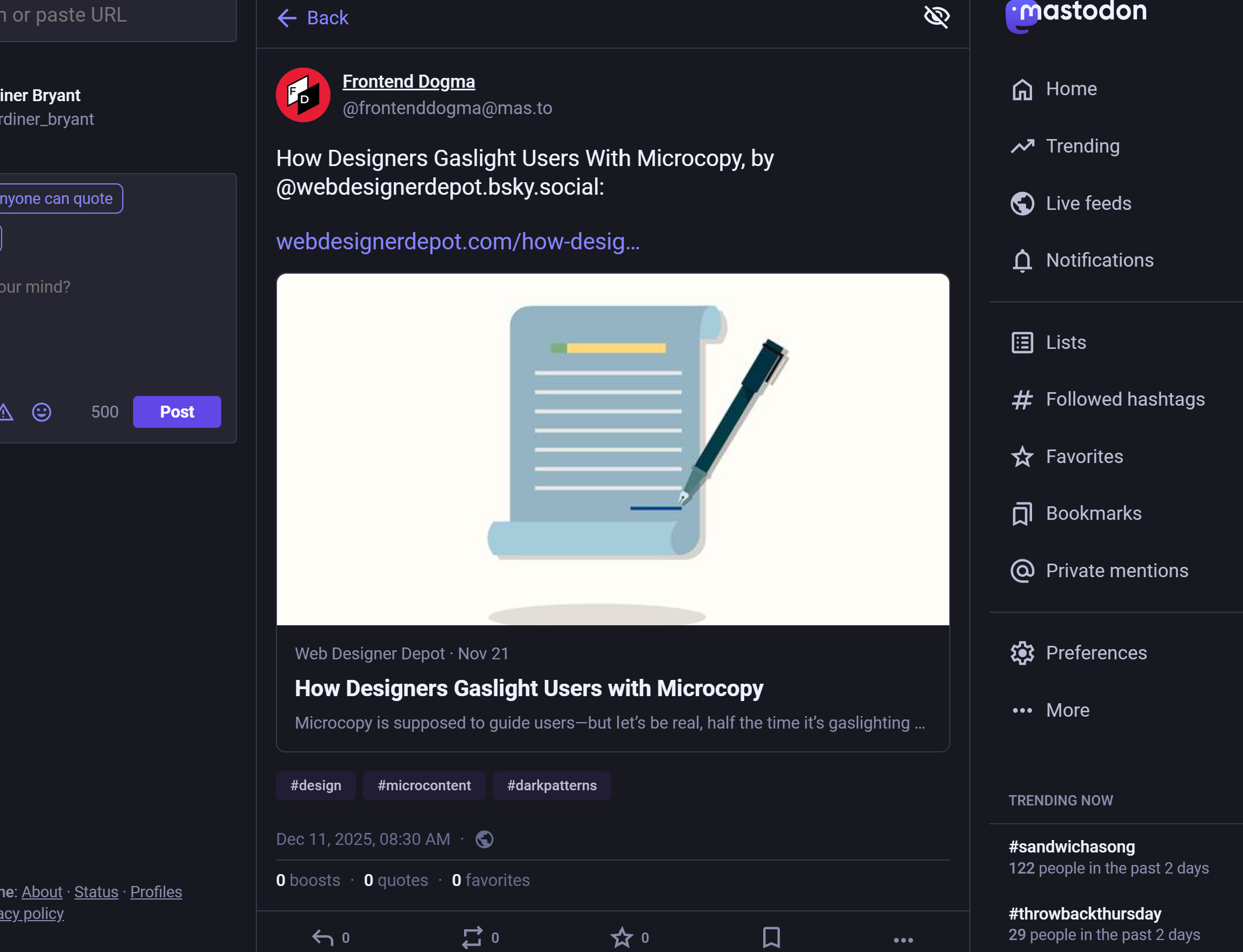 A normal Mastodon link preview