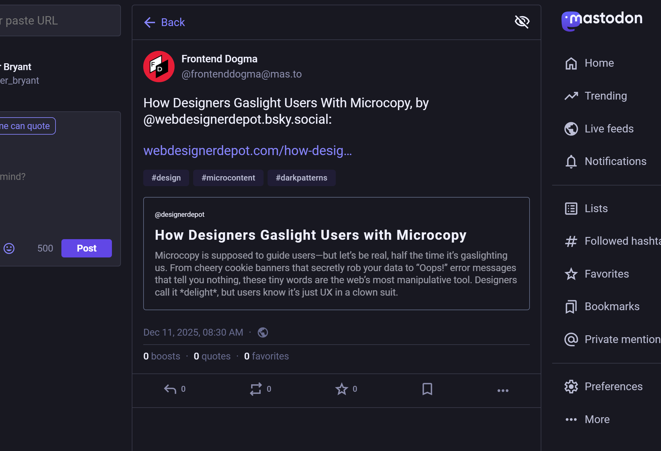 An "expanded link preview" on Mastodon provided by the Graze for Mastodon extension